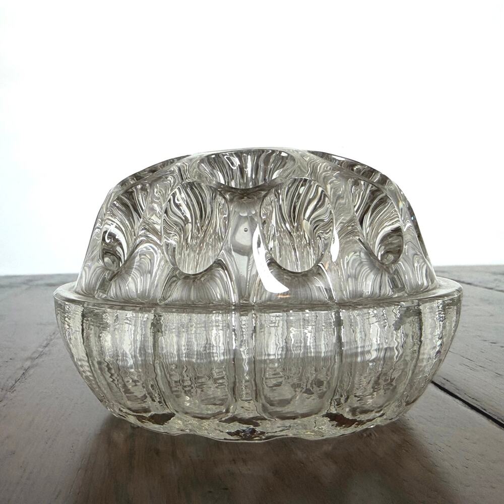 Vintage French Domed 19-hole Blown Crystal Glass Flower Frog 6-Footed